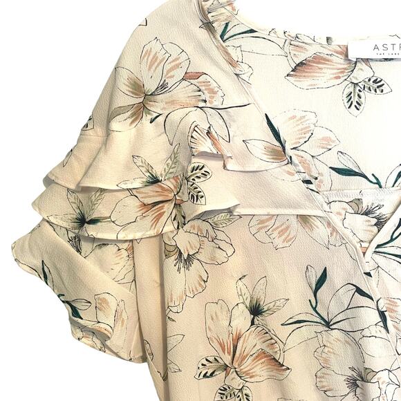 ASTR the Label Ruffle Bodysuit Womens Size Medium Pink Floral Flutter Sleeve Top - Picture 3 of 9